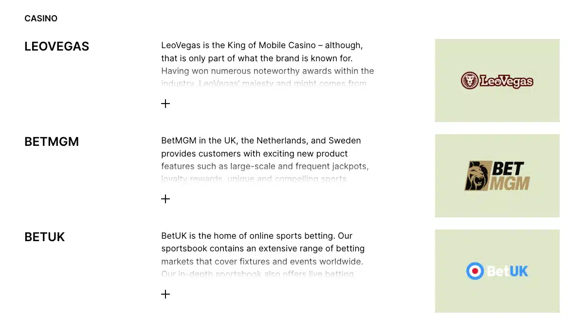 Επίσημη σελίδα brands του ομίλου LeoVegas Group